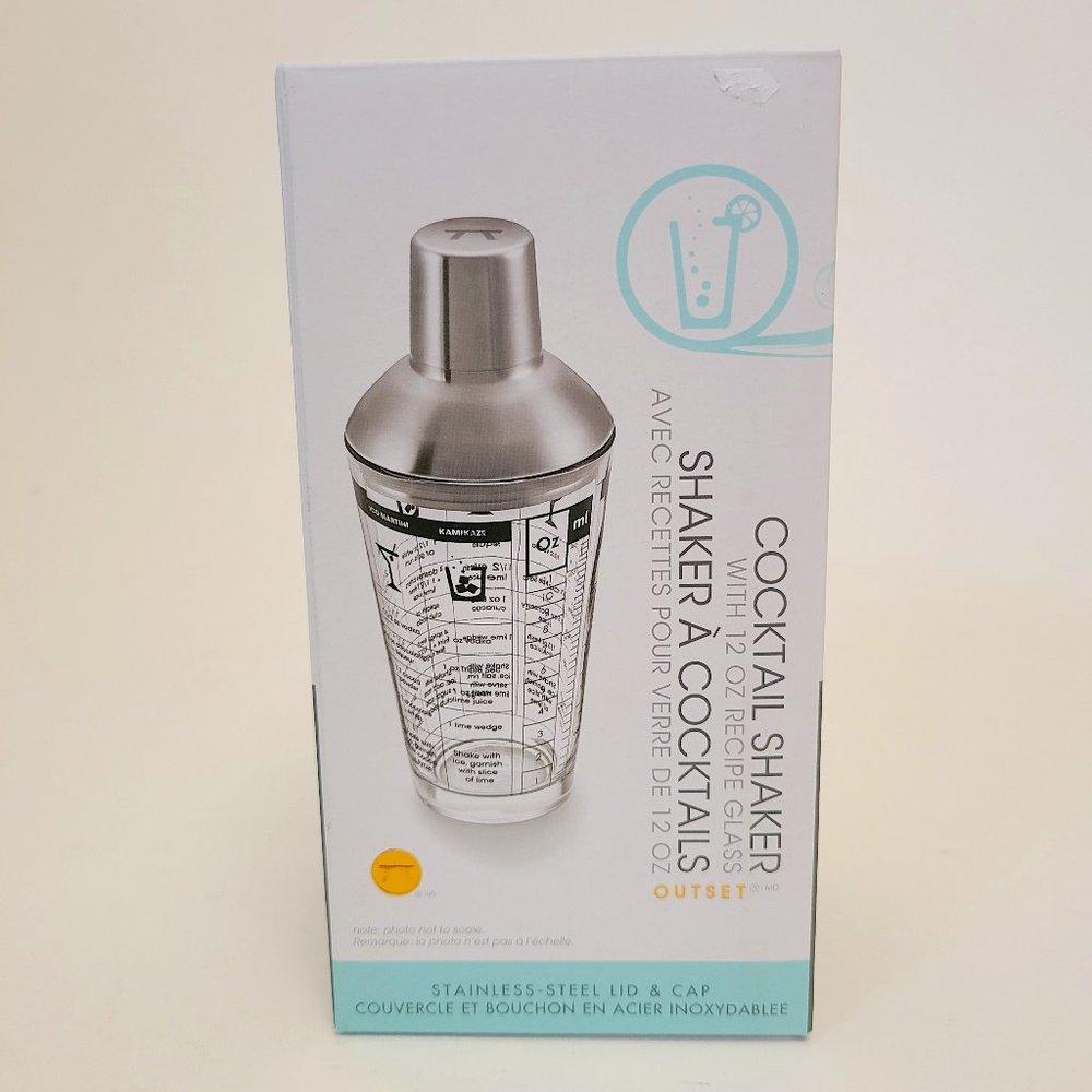 Chillware by Outset Glass Cocktail Shaker 12oz Recipe Glass New in Box
